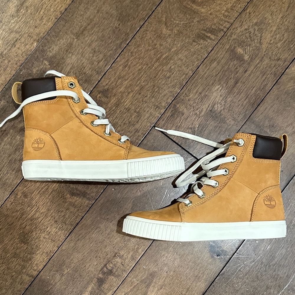 Timberland Brown High-Top Sneakers with White Accents